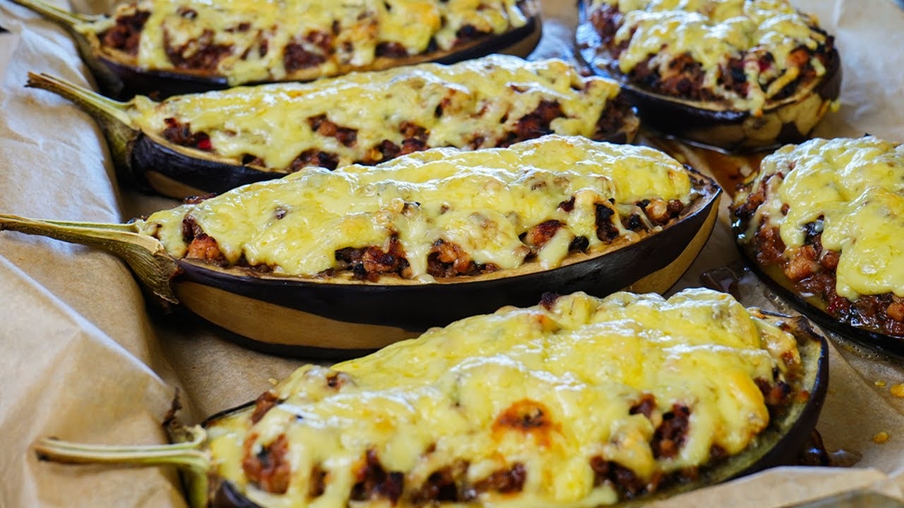 Фаршированные баклажаны с мясом. смотреть онлайн