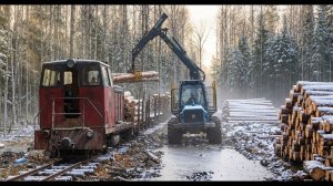 Как загружают лес в вагоны на узкоколейке? Лесозаготовки среди болот