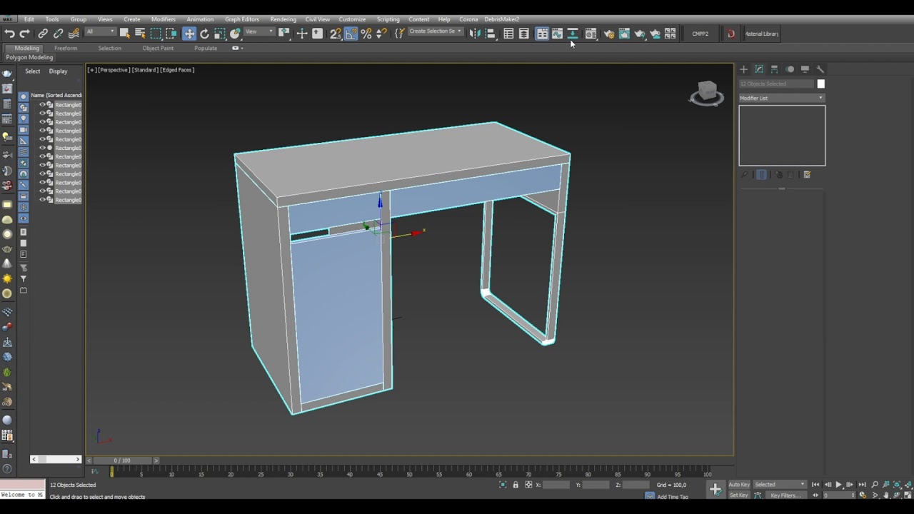 3D Max. Моделирование письменного стола IKEA Микке. смотреть онлайн