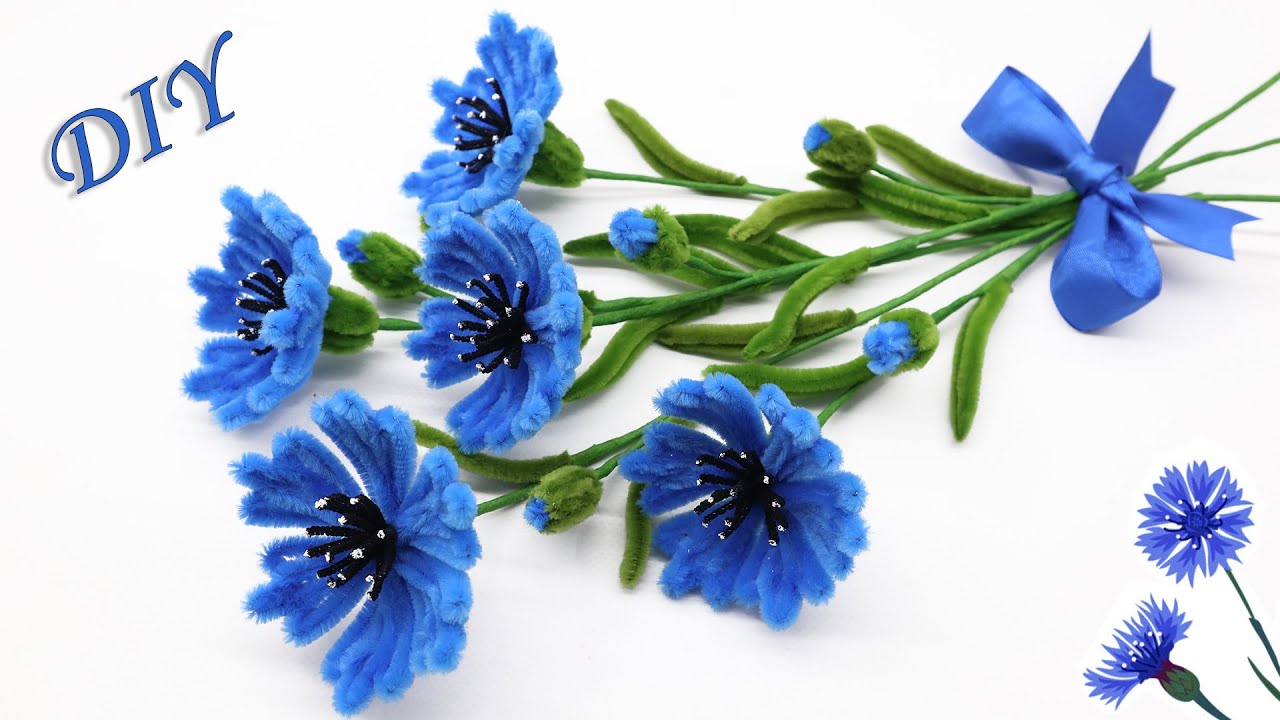 Цветы ВАСИЛЬКИ из синельной проволоки 🔵 How to make Pipe Cleaners Flowers смотреть онлайн