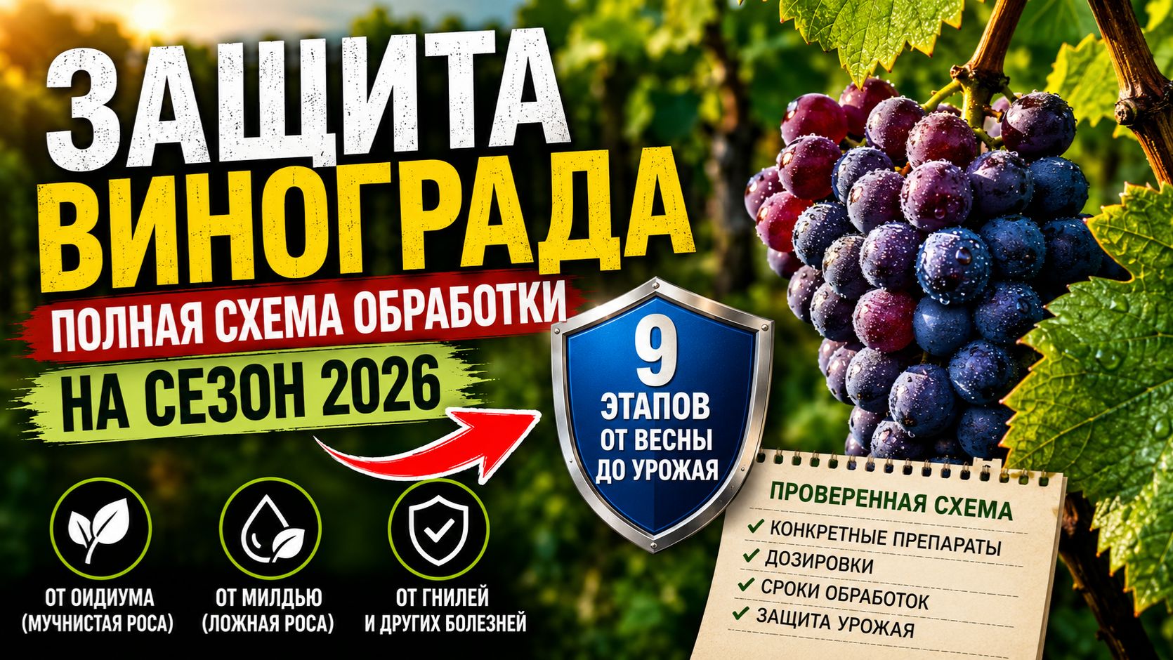 Защита винограда от болезней: 9 шагов обработки + баковые смеси и сроки ожидания