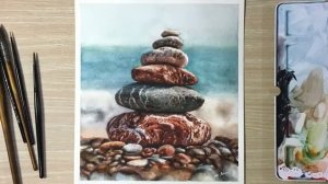 Картина «Камни на берегу моря» в технике акварели