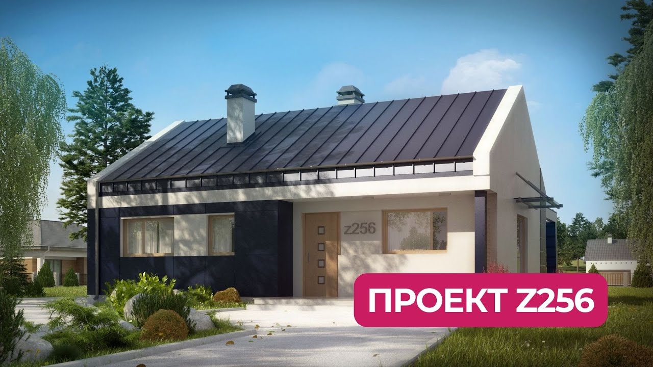 Z256 Компактний сучасний одноповерховий будинок з незвичайним оформленням тераси. смотреть онлайн
