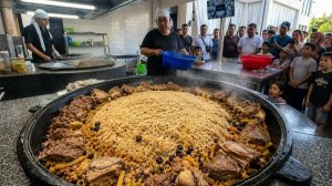 Рецепт огромного Ташкентского плова. Неужели это так вкусно. Люди ждут этот плов. Уличная еда