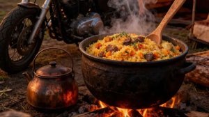 Плов-Байкерский. Рецепт из дешевых ингредиентов. Вкусно, просто и быстро приготовить на огне.