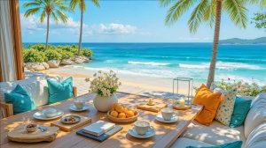 ЛЕТНИЙ УСПОКАЮВАЮЩИЙ ДЖАЗ НА ТЕРРАСЕ У МОРЯ ДЛЯ ОТДЫХА И РАБОТЫ 🌴🎷