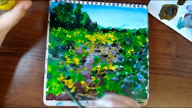 Yellow meadow - acrylic painting process смотреть онлайн