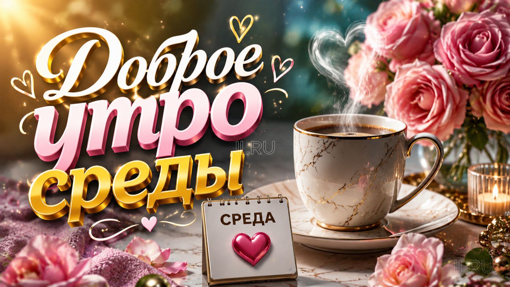 Доброе утро среды – открытка с пожеланиями на середину недели смотреть онлайн