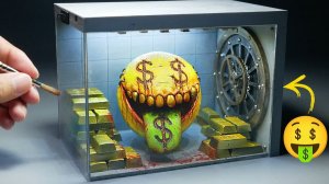 Диорама реалистичных эмодзи денег в золотом банке 💰