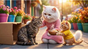 Никто не помог старому коту… пока не приехали мама-кошка и рыжий котенок!💔🐱💛✨