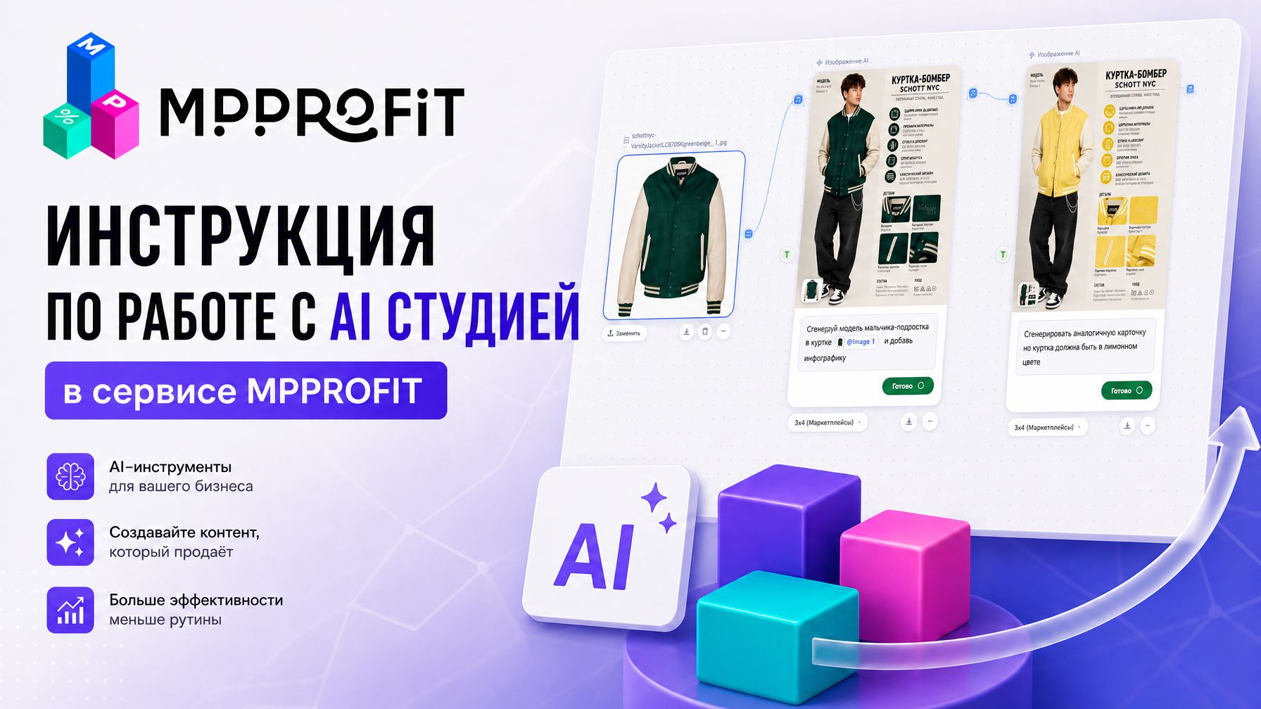 AI студия в сервисе MPPROFIT -  генерация карточек товаров с высочайшим качеством!