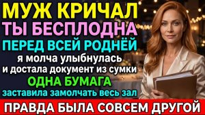 Истории из жизни Муж Кричал «Ты Бесплодна» Перед Всей Роднёй — Я Положила На Стол Документ И Все