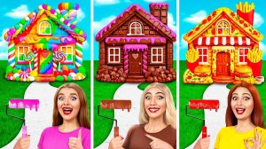 Домики Одного Цвета Сладости vs Шоколад vs Фастфуд # Смешные Моменты