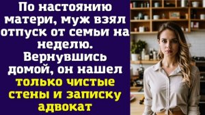 По настоянию матери, муж взял отпуск от семьи на неделю. Вернувшись домой, он нашел только чистые