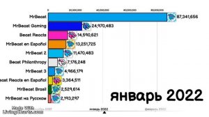 Топ 10 каналов Мистера Биста по подписчикам «Гонка подписчиков» 2016-2024