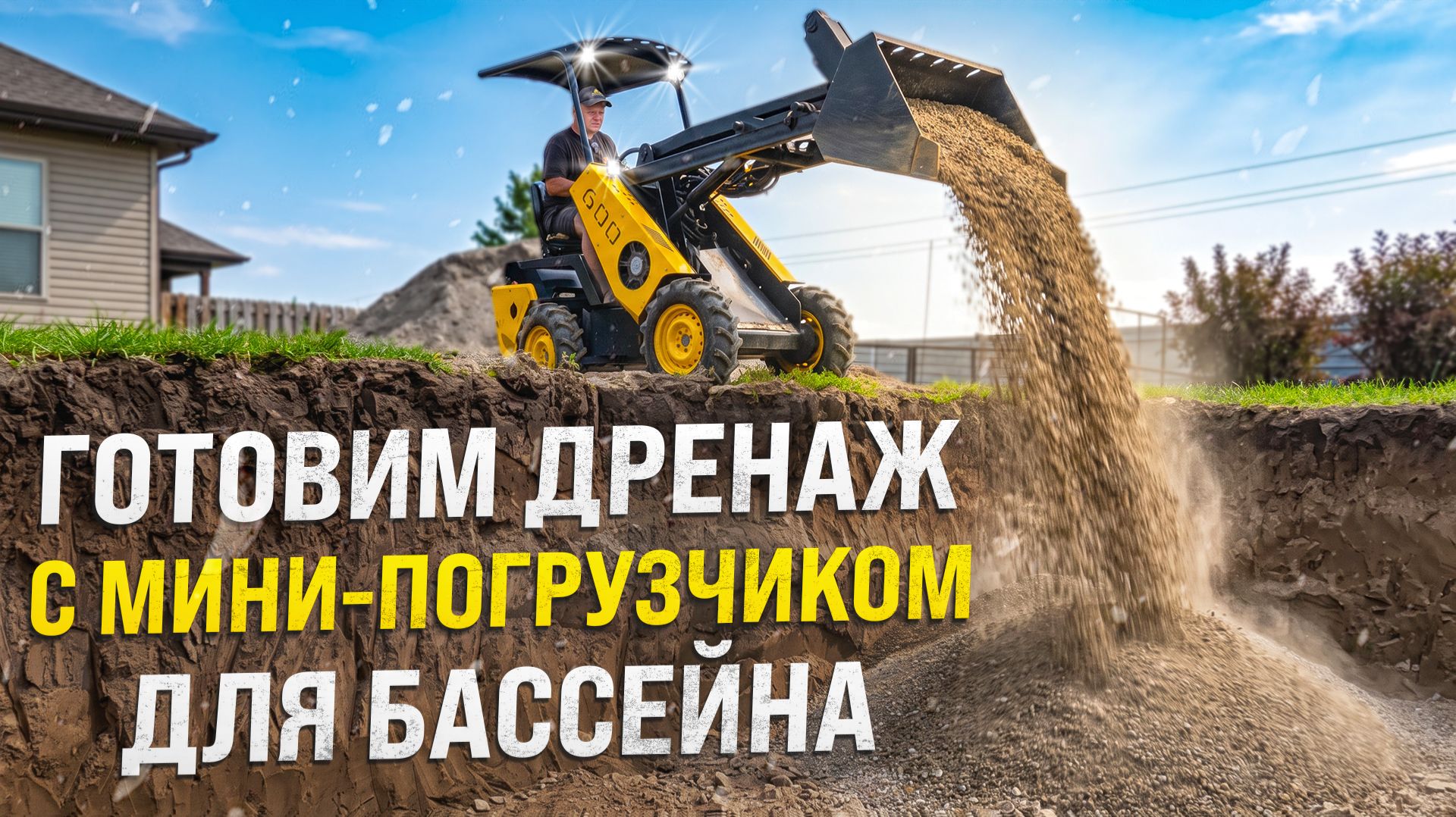 Дренаж бассейна перед заливкой плиты с мини погрузчиком MAKER 600 смотреть онлайн