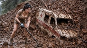 Девушка обнаружила в земле старинную машину скорой помощи с помощью металлоискателя. Очистила ее