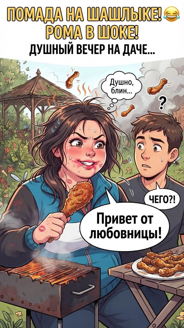 Ем шашлык, помада на мясе! 😂 Привет от «любовницы»!