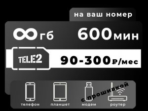 Непубличный тариф теле2 «Мой онлайн+» с безлимитным интернетом и скидкой 70% на абон плату. Описание