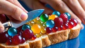 ИИ АСМР:  Наклеивание хрустящих фруктов на тост 🥐 🎧 | Цикл разрезания и звуков расслабления😴