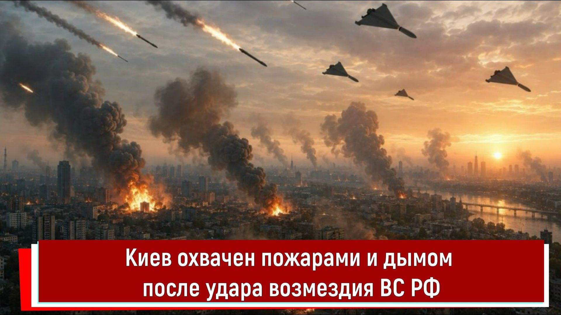 Киев охвачен пожарами и дымом после удара возмездия ВС РФ смотреть онлайн