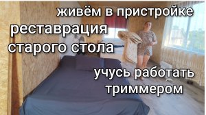 Живём в пристройке/Реставрация старого стола/Учусь работать триммером/Обзор участка.
