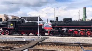 Паровозы Ьнв-9773, ОП.7578, ЭУ-699-74, ФД20-1672 и СО17-2724 прибывают на Балтийский вокзал
