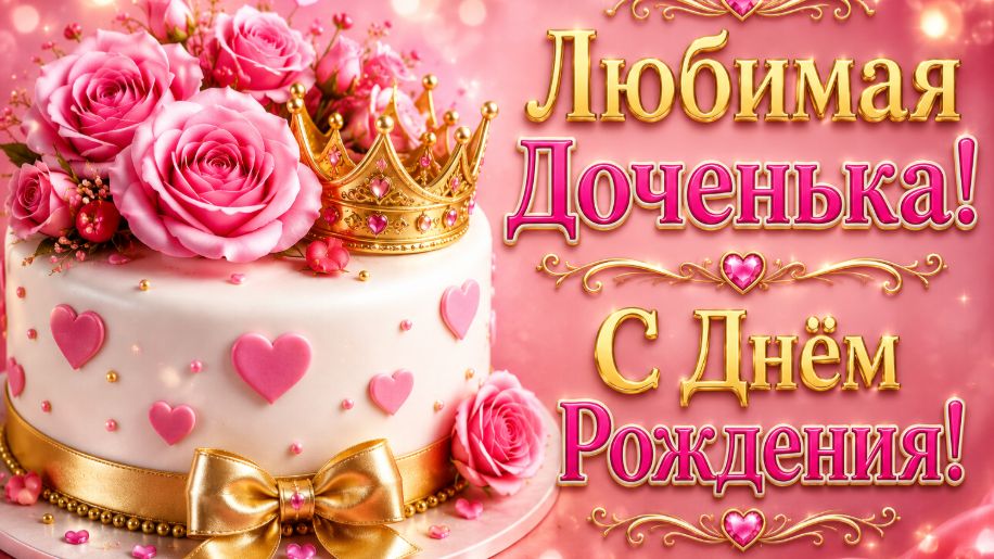 С днём рождения доченька — красивая открытка с музыкой, которая согревает сердце