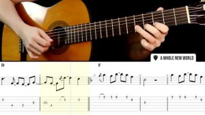 A WHOLE NEW WORLD из Алладин на Гитаре. Уроки Гитары. Ноты и табы Гитары Level Up Guitar Tabs