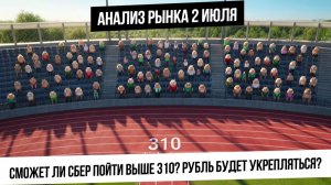 Анализ рынка 2 июля. Укрепление рубля продолжится? Сбер сможет уйти на 310 и выше? Газ! Золото!