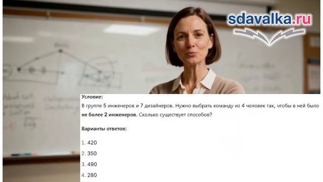 ВиС 9 класс. Урок 6. Тест 2. Решение задач с использованием сочетаний.