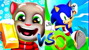 ТОМ БЕГ ЗА ЗОЛОТОМ VS Sonic Dash СОРЕВНОВАНИЕ Морозный Том и Битва с Боссом в Соник Даш