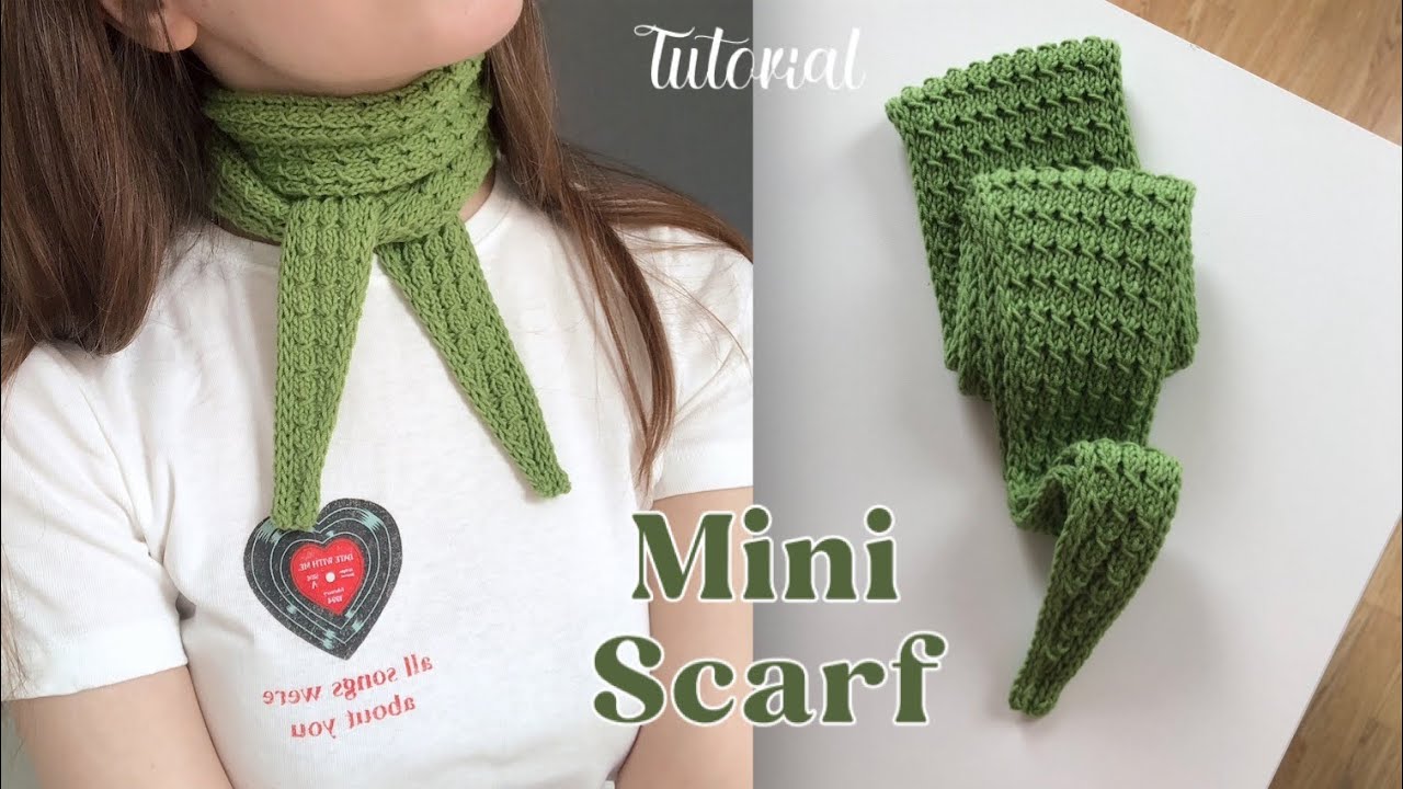 Knitting Mini scarf tutorial 🌿 How to knit a small scarf in cable rib stitch 🌟 смотреть онлайн