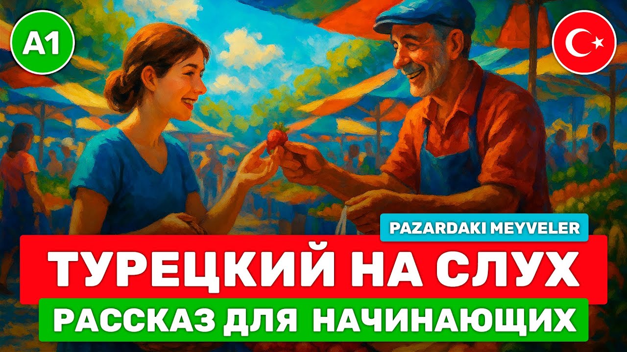 Начни ПОНИМАТЬ турецкий на слух 🎧 Простой рассказ на турецком языке 🥭 Pazardaki Meyveler (А1)