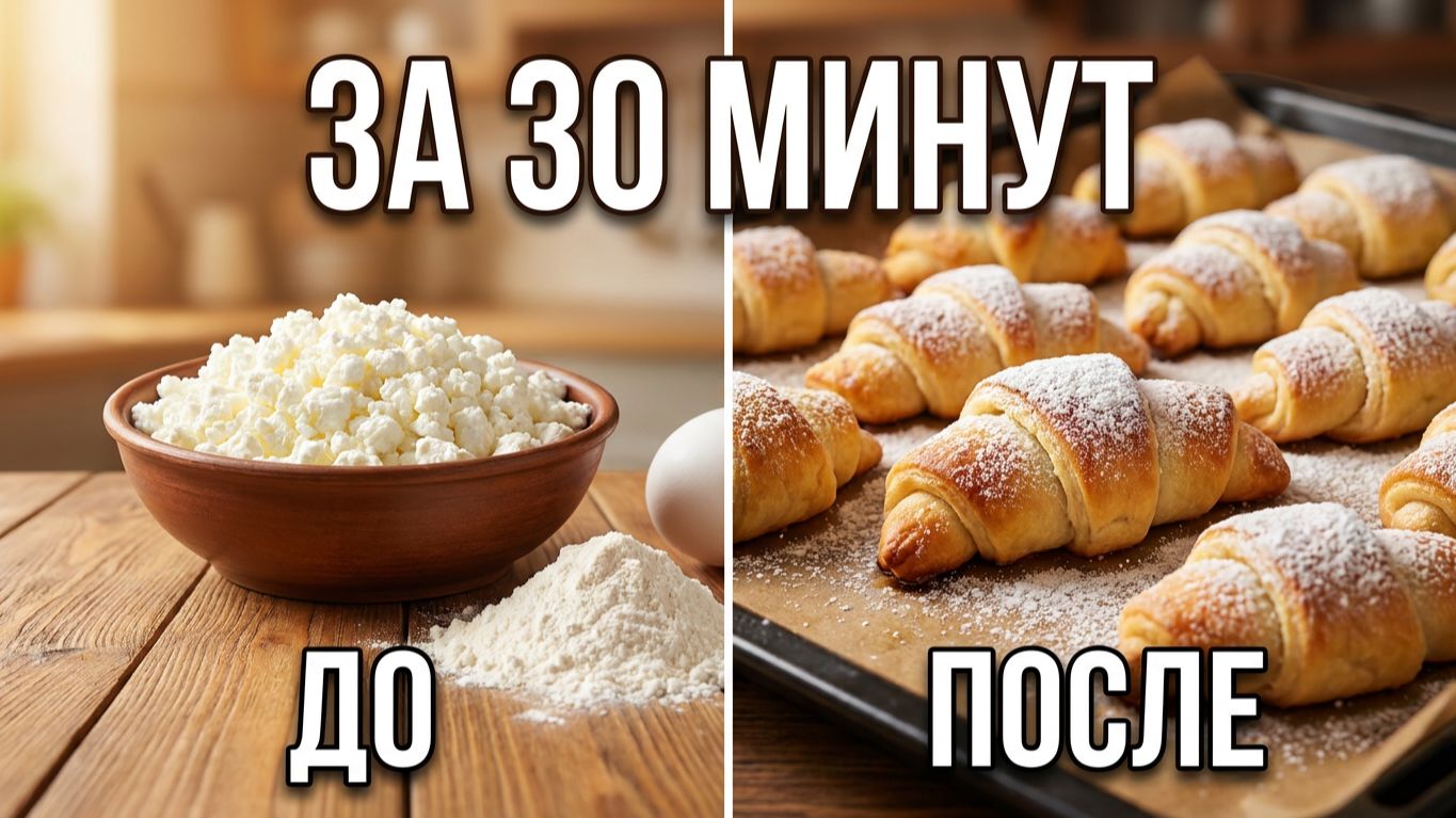 Творожные рогалики за 30 минут! 🥐 Быстрая выпечка к чаю | Вкусная кухня🥐 Рогалики из творога — сам
