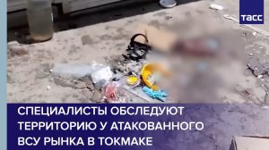 Специалисты обследуют территорию у атакованного ВСУ рынка в Токмаке