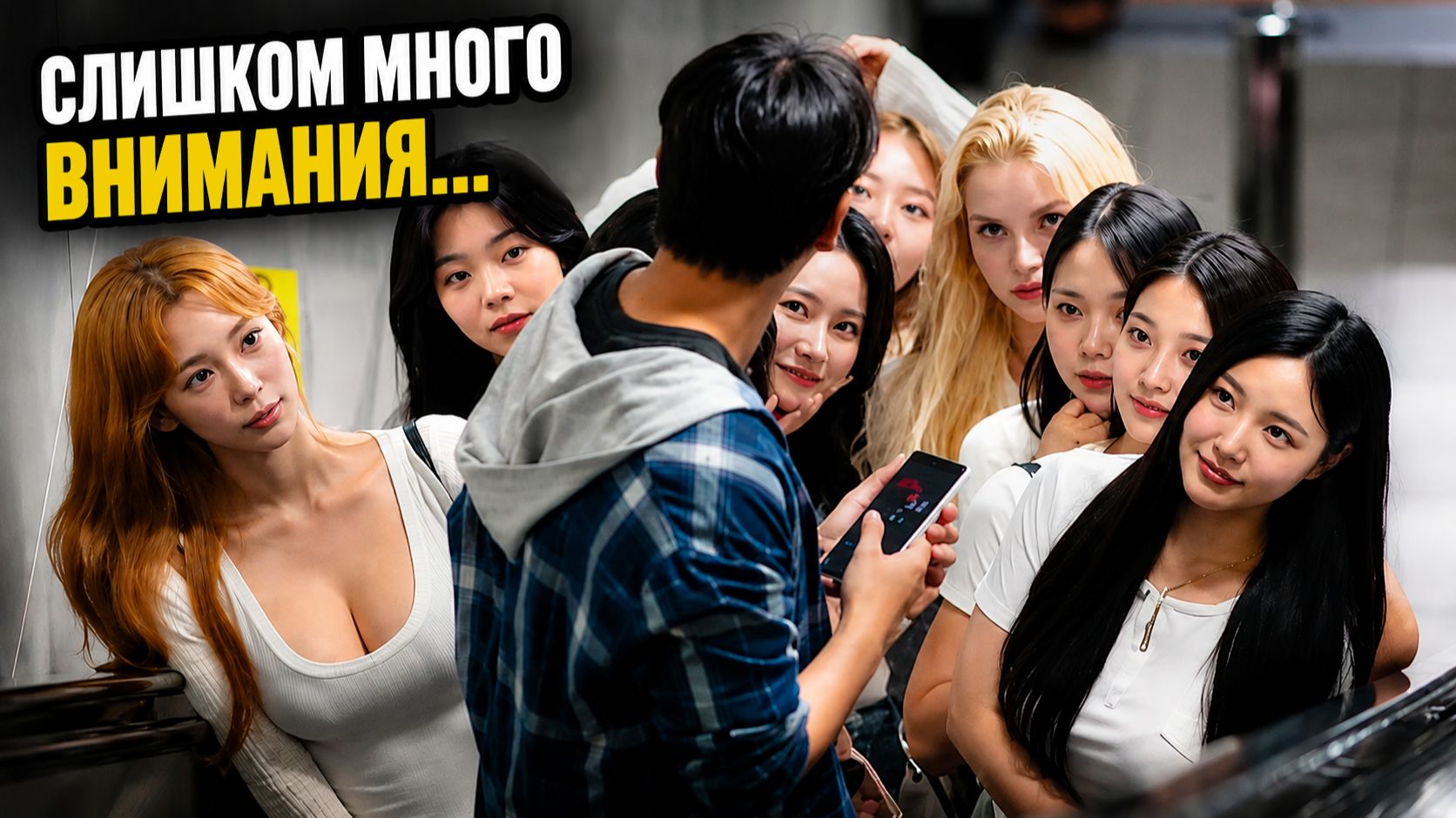 Толпа девушек и тесный эскалатор. Реакция мужчин.｜K-Pop｜Розыгрыш｜Пранк