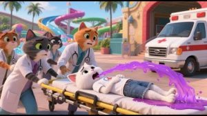 🐾🍦Котенок ест мороженое и🎢 Отравляется!Хаос в аквапарке!🍦🚨#котенок #3danimation#kidsvideo