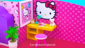 Миниатюрный домик в стиле  Hello Kitty из картона своими рукам😍 DIY поделки для детей
