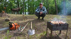 Выпуск 2. Зачистка места под летний лагерь. Готовим вкусный обед на берегу Волги.
