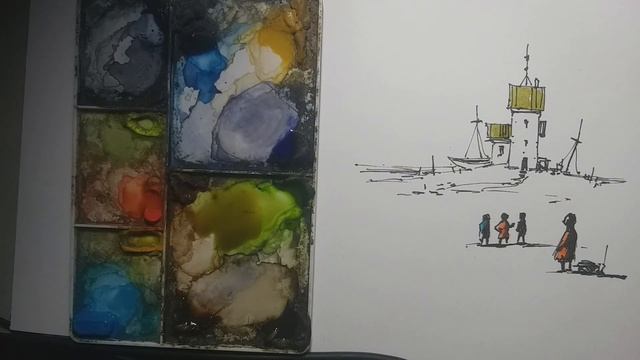 13-Minute Watercolor Tutorial: Drawing & Painting a Scene in Nil Rocha Art Style! Line and Wash смотреть онлайн