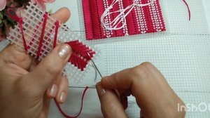 🧶Мастер-класс!! Новый узор на канве ленточным шнуром 🧶