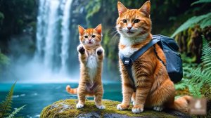 😹Мама кошечка со своим маленьким сыночком отдыхают на природе и купаются🔥