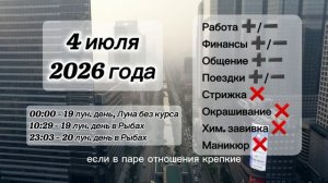 Гороскоп 4 июля 2026 года, лунный день