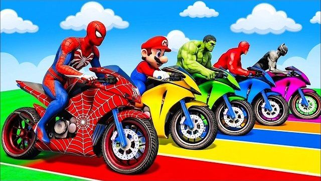 GTA V - Человек-паук, Супер-Марио, Халк ездят на мотоциклах по крутым трасам: ТОП МОМЕНТЫ GTA V