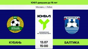 ЮФЛ-девушки до 16: Кубань - Балтика  (Начало 13.07.2026 в 15-00)