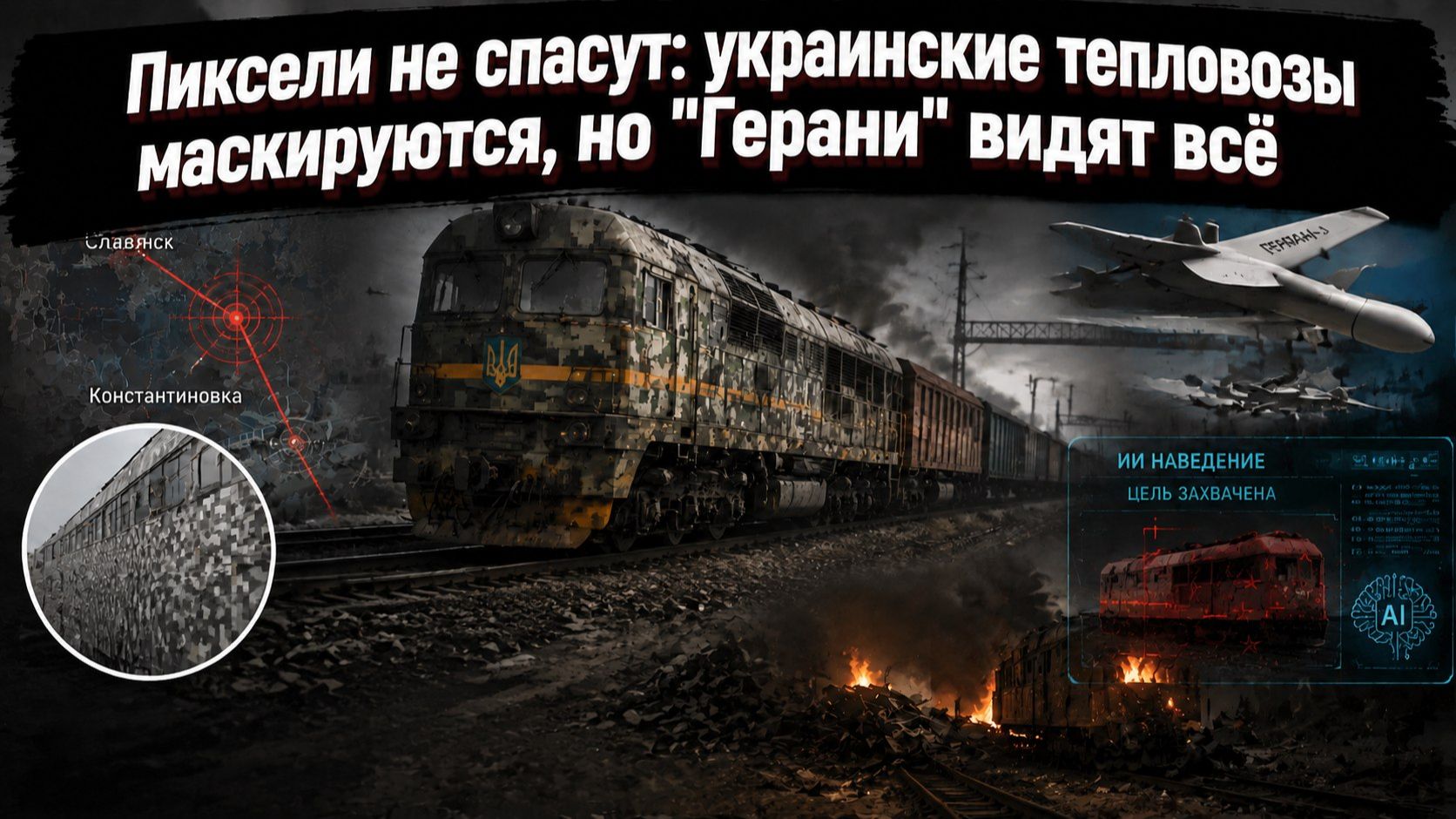 Камуфляж отчаяния: зачем Киев раскрасил локомотивы в "пиксель", и почему это не поможет смотреть онлайн