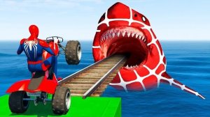GTA V - Человек-паук ездит на квадроцикле и проходит препятствия на мега-крутой карте