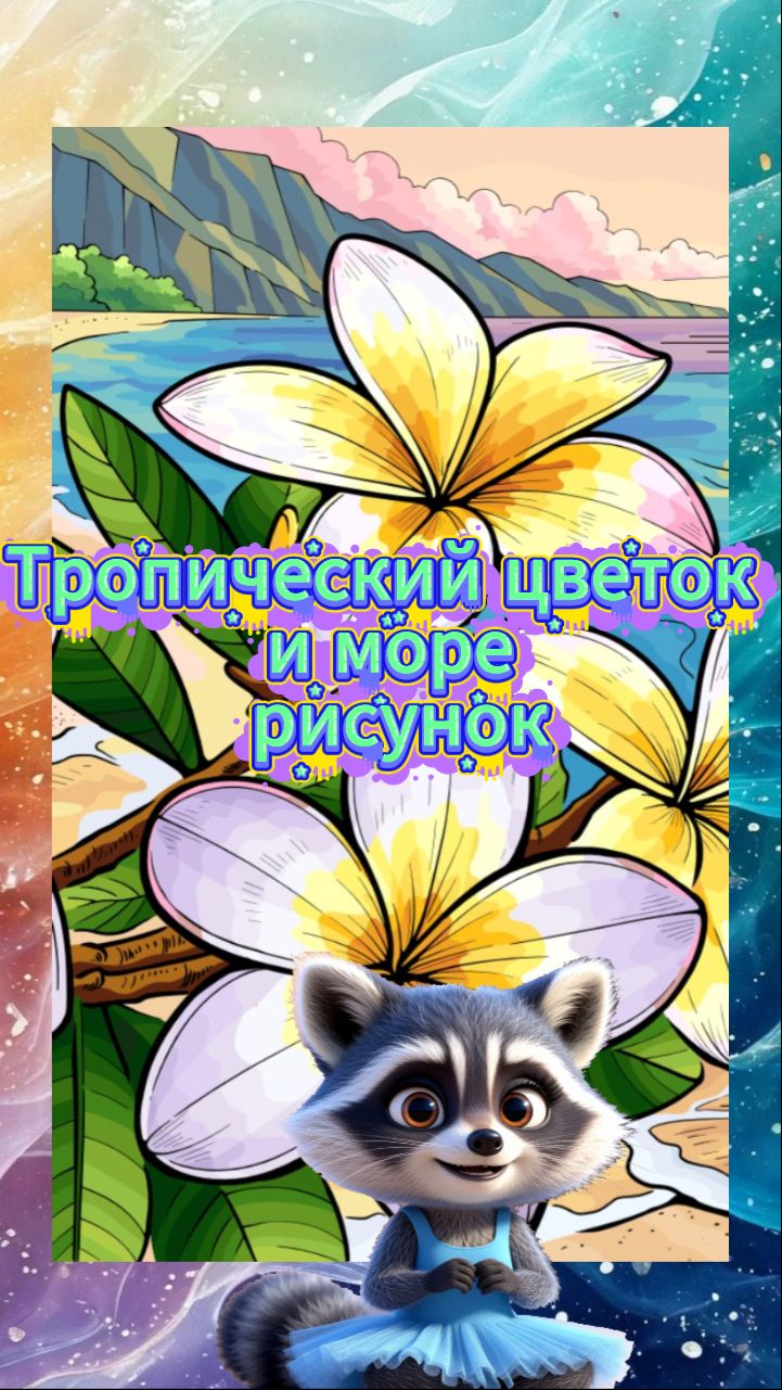 тропический цветок и море рисунок