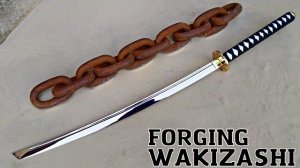 Выплавка и ковка катаны Вакидзаси из ржавой железной цепи. АСМР
